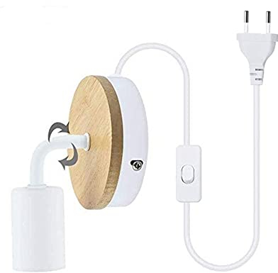 Chao Zan Wandleuchten, Moderne Wandlampe aus Metall und Holz Deko E27 Fassung Wandbeleuchtung Innen Wandlampe Mit Kabelschnur, Schalter und Stecker,Ohne Leuchtmittel (Weiß)