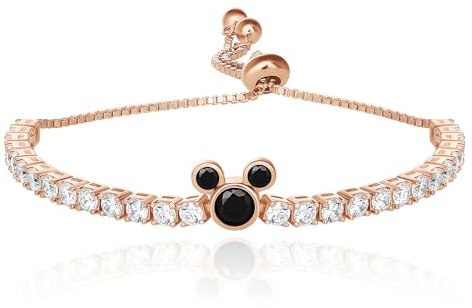 Disney 100 Damen-Tennisarmband Mickey Mouse, offizielle Lizenz, Sterlingsilber und Zirkonia, Tennis-Lariat-Armband, Adjustable, Sterling-Silber, Diamonique