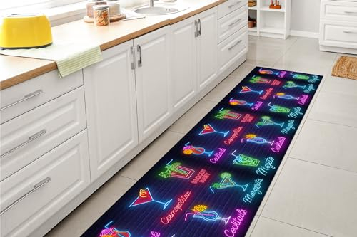 GL Home Tappeto Cucina Antiscivolo Made in Italy Passatoia Antimacchia Multiuso Corridoio Soggiorno Lavabile in Lavatrice - Cocktail Neon - 50x100 cm