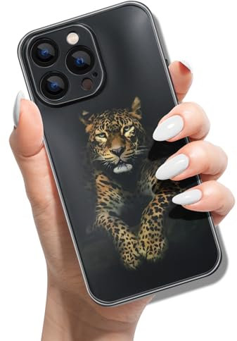 Silicone Case for iPhone 13 Pro Max 6.7 inch Print Animal Pattern Design Soft TPU Bumper Shockproof Cover Black Case for Women Girls Man Boys - Leopard