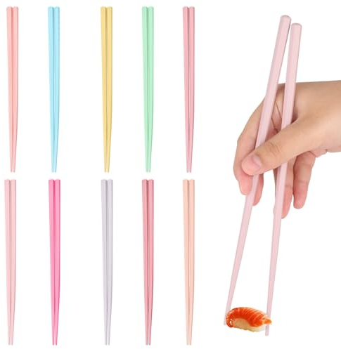 10 paires Colorées Baguette Chinoise, Réutilisables Baguettes en Fibre Baguette Japonaise, Antidérapantes Baguette Coréenne, 23cm Hexagonales Baguette pour la Maison Restaurant