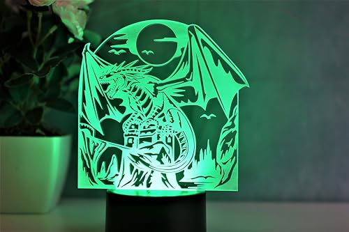 Optechvisual Drachenlampe LED Lampe als Tisch Deko Nachtlicht Schlaflicht Deko Drachen Figur