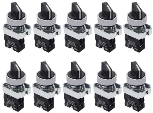 Uadme Interruptor Giratorio, Selector 2 Posiciones, 10PCS Selector Rotativo Interruptor, 1 NO Interruptor Selector Giratorio 22 mm, para Control de Máquina 600V 10A