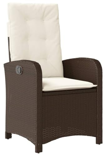 vidaXL Gartensessel mit Kissen, Gartenstuhl mit Verstellbarer Rückenlehne, Liegestuhl mit Stahlrahmen, Sessel Stuhl Relaxsessel, Braun Poly Rattan