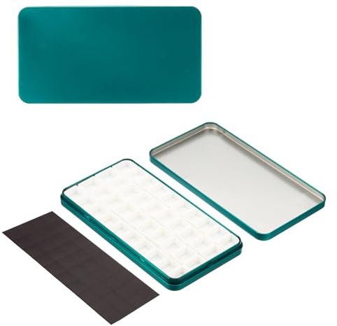 PATIKIL Empty Watercolor Palette, Metal Watercolor Tin with 40pcs Half Pans and Magnetic Sticker Paint Case with Lid Paint Box for Travel Gouache, Green