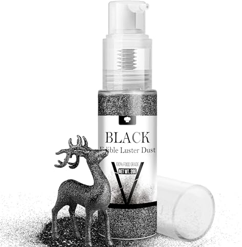 Edible Glitter Spray - 20g Luster Dust Edible Glimmer Powder for Sparkling Cocktails, Cake, Cupcakes, Wine, Beverage - Food Grade Shimmer Dust Powder for Baking, Drinks, Cookies Decoration (Black)