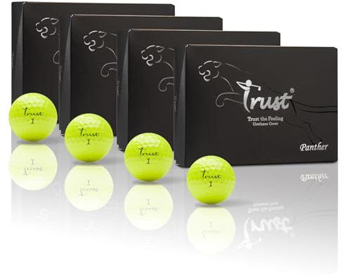 Trust Golfbälle Panther – Urethan-Cover, weiches Schlaggefühl, gerader Flug, Gute Stoppkontrolle, Big MAX Kern für Weite Flüge, optimale Kombination aus Weite & Spin-Kontrolle, 48 Bälle, Gelb K10