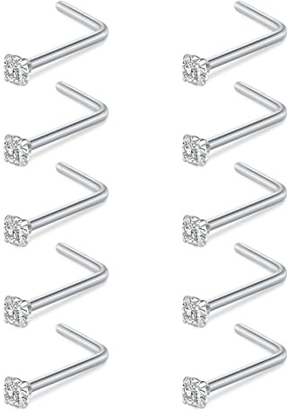 Briana Williams 316L Chirurgenstahl Nasenstecker Spirale 20G mit Steine Nase Stud L-Form Nasenpiercing Ohr Ringe Piercing Schmuck