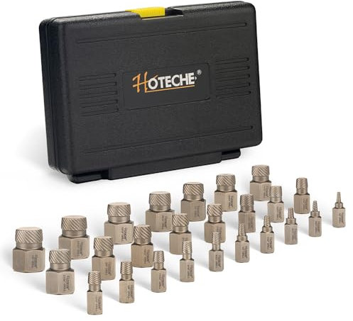 Hoteche 25-teiliges Schraubenausdreher Set aus 42 Chrom-Molybdän-Stahl - Schraubenlöser für Links- und Rechtsausdreher - 3,5 mm bis 23 mm - Sandgestrahlt - In Schwarzem Kunststoffkoffer