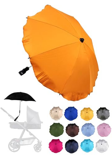 BambiniWelt by Rafael K. Sonnenschutz universal [Sonnenschirm für Kinderwagen] Buggy UV Schutz 50+ mit Universalhalterung biegsamer Schirm für Rund- und Ovalrohre verstellbar (orange)