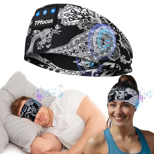 TPfocus Auriculares para Dormire Auriculares Bluetooth5.4 Regalo Hombre y Mujer,Sonno Banda Deportiva Inalámbrico Recargable para Correr,Viajes y Relax(Negro clásico)