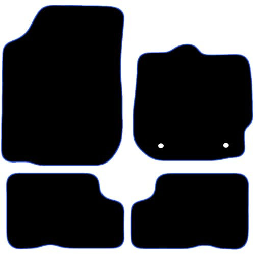 Carsio Carpet Car Mats For Dacia Duster 2010 to 2018 4 Piece Set with 2 Clips Tailored Fit Floor Mat Complete Accessory Black Custom Fitted - All Weather, Anti-Slip Backing & Blue Trim