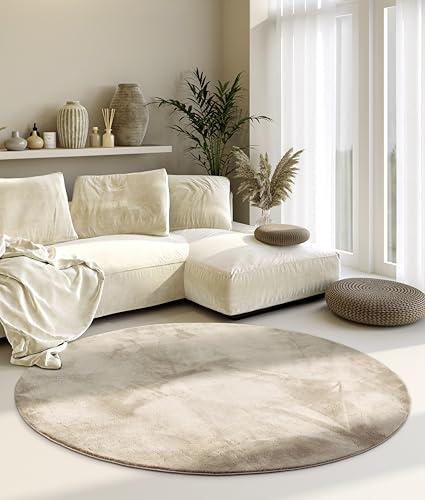 Villeroy & Boch Shaggy Teppich Leon Rund - Flauschiger Hochflor Wohnzimmerteppich - Einfarbig Weich Pflegeleicht Langflor für Wohnzimmer Esszimmer, Schlafzimmer, Kunderzimmer - Creme, 160 cm