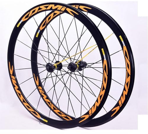 KLYso 700C*23C-25C-28C 40/50MM Legierung C/V Bremse Felge Schnellspanner 20H Nabe Für 7 8 9 10 11 Speed Laufradsatz Rennrad Laufradsatz(Yellow,40MM)