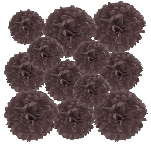 PATIKIL 12 Stück 10/15/20cm Pom Poms Papier Pompons Blumen Braun | Seidenpapier Pompons für Hochzeit Brautdusche Blumenkugel Geburtstagsparty Hintergrund Dekoration