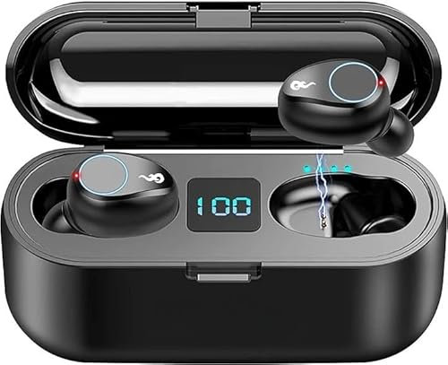 Wireless Earbuds, Sports Bluetooth Headphones, Ear Buds with LED Power Display, Noise Canceling Headset, Waterproof Earphones for Workout/Running (Black)