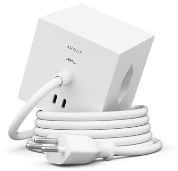 Steckdosenleiste Schweiz von Avolt mit USB-C - Die weltweit erste Design-Steckdosenleiste mit Magnetbefestigung - Schweizer Verlängerungskabel mit 3 Steckdosenwürfeln und 2 USB (Weiß)