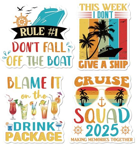 Cruise Door Magnets Decorations, 4 Pcs Funny Cruise Magnets 2025 with Retro Nautical Vacation Design, Cruising Essentials Magnetic Door Signs for Ship Cabin Decor