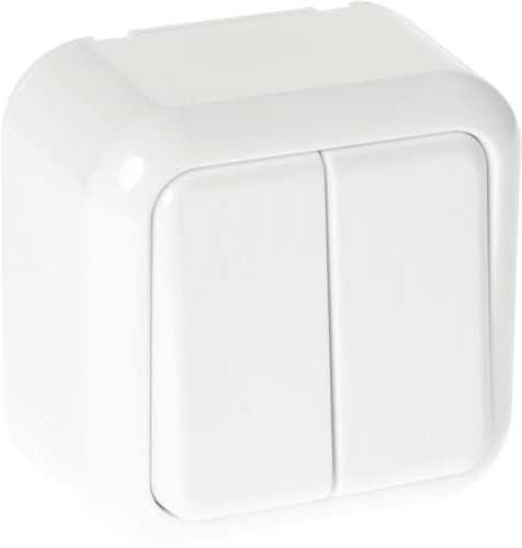Interruptor Doble 2 Teclas Blanco 6x6x3 Cm, ideal para controlar luces en habitaciones y mejorar la funcionalidad eléctrica del hogar.