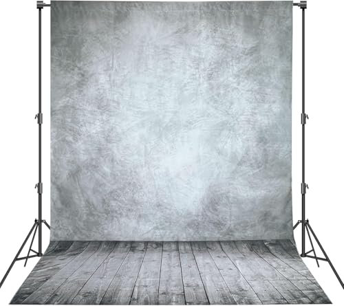 Haboke Professional Abstract Portrait Photography Backdrop,Wall with Wood Floor Backdrop for Kids Photography Baby Newborn Cake Smash Photo Shoots Hypoallergenic Fabric Photography Props(Grey-8x12ft)