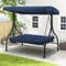 UNIONLINE 3 Seater Garden Swing Seat Bed, Convertible Outdoor Hammock Bench Chair with Adjustable Canopy & Cushion, Steel Frame Porch Swing Chair Lounger for For Garden/Balcony/Terrace/Patio(Blue)