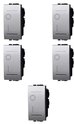 5x Interruttore 0-1, Modulo Grigio, Compatibile Con BTicino Living, frutti, interruttori, pulsanti, deviatori, dimmer, sensori, PIR, buzzer, Per Placche originali e compatibili