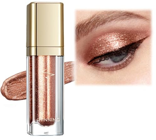 Metallic Liquid Glitter Eyeshadow & Waterproof Eyeliner Pen - Long-Lasting, Matte Shimmer, Highly Pigmented, Sparkly, & Easy to Blend - Rose Gold