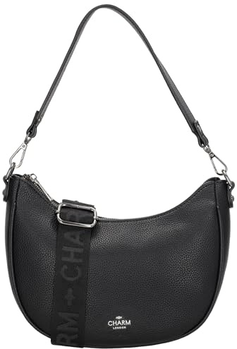 Charm London Montmartre Moonbag Schultertasche - Kunstleder Handtasche mit | verstellbarem Riemen, Mondform Design Crossbody Bag, 25x20x6cm