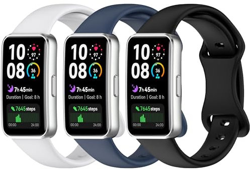 Diruite 3 Stück Armband für HUAWEI Band 10/9/8 Kieselgel Ersatzarmband,Sports Wrist Strap,Schmetterlingsschnalle Kieselgel Integriertes Armbänder,Schwarz&Blau&Grau