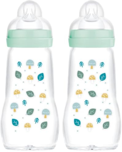 MAM Biberon en verre (260 ml) – Biberon résistant à la chaleur et aux variations de température – Tétine Débit 2 Moyen pour bébé à partir de 2 mois – modèles aléatoire (Lot de 2)