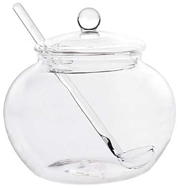 Luxshiny Large Round Glass Spice Jars with Lid and Spoon Transparent Storage Container for Sugar Tea Dried Fruits and Spices Compact Kitchen Tool for Everyday Use