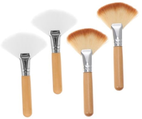 4 Pièces Pinceaux de Éventail pour Blush Highlighter et Poils Doux Long Manche pour Amateurs
