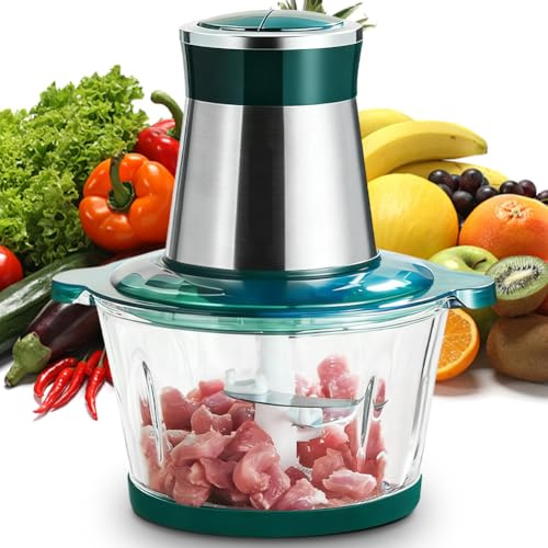 CEWROM Elektrischer Zerkleinerer, Power Zerkleinerer 400 Watt, Elektrischer Multizerkleinerer mit 2 l Glasschüssel und 4 Scharfen Edelstahlklingen für Fleisch/Gemüse/Nüsse/Babynahrung