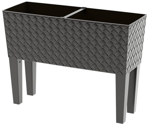 Pflanzkasten mit Wasserreservoir, 80x30x44,5 cm, Kunststoff Hochbeet mit Standfüßen, Schwarz/Taupe/Weiß (ANTRAZIT, Twist)