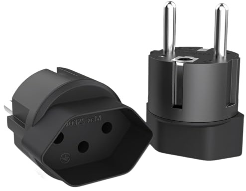 Reiseadapter Schweiz auf EU Adapterstecker, 2 Stück Schweiz Type J zu Schuko Deutschland, Liechtenstein auf EU Adapterstecker 3 poliger Schweizer Stecker auf 2 polige DE Buchse für Jordanie, Schwarz