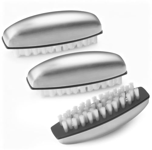 AYBUY cepillos de uñas de acero inoxidable, 3 Piezas Cepillo de Limpieza de Uñas, Cepillos de Uñas de Cerdas Duras para Limpiar Uñass para Lavarse Manos y Pies, Elimina Olores