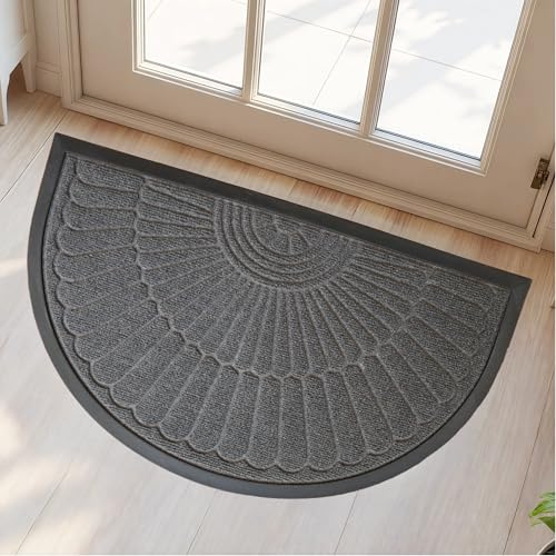 Dasenvo Halbrunder Eingangsläufer für Eingang oder Schlafzimmer, rutschfester Innenteppich, niedriges Profil, leicht zu reinigen für Inneneinrichtung (grau, 45 x 75 cm)