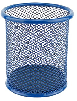 D.RECT KOMO Wire Mesh Pen Holder – Round Desk Organizer for Office Home Workspace – Durable Metal Construction Space Saving Design – Dark Blue