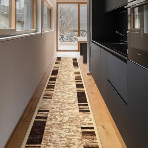 Floordirekt Teppichläufer Navona - Läufer für Küche, Flur & Wohnraum - Feinschlingen Teppich - rutschfest & antistatisch - Küchenläufer Flurteppich Flurläufer (Beige, 80 x 300 cm)