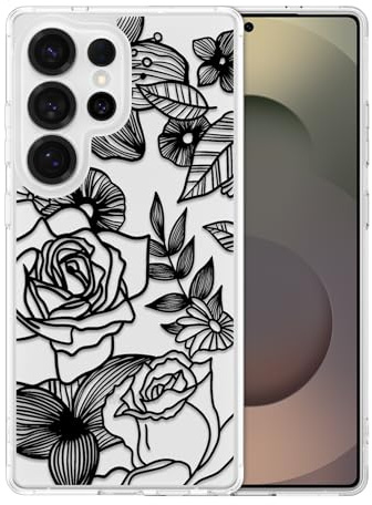 XIZYO Aesthetic Rose Flower Case for Samsung Galaxy S26 Ultra, Clear Black | Cute Rose Floral Pattern, Transparent Cover, Luxury Women Girly Design, Soft TPU, Slim Thin, Shockproof Anti-Yellow