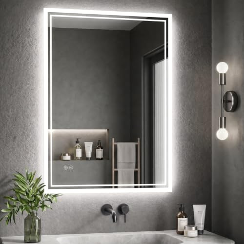 Zurehome Badspiegel mit Beleuchtung 60x80cm LED Badezimmer Spiegel | Bad Spiegel mit Beschlagfrei,3 Lichtfarben Dimmbar,Touch Schalter,IP44, bruchsicherem Glas,Beleuchtet Wandspiegel Ohne Rahmen