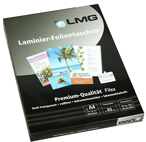 LMG LMGA4-80L Laminierfolien A4, 228 x 303 mm, 2 x 80 mic zum Abheftung mit 4er Fachlochung, 100 Stück