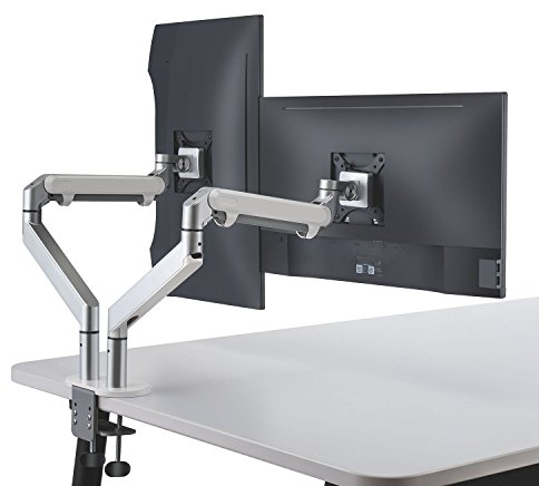 ThingyClub® Dual Gas Spring LCD Arm Desk VESA Bracket & Monitor Arm Stand for 10-27 Screens: Tilt up 90° /down 85°, Swivel left/right 180°, 360° Rotation (Dual Arms - Silver)