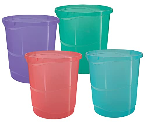 Esselte Papelera de 14L Apilable de Plástico, Contenedor para Basura y Reciclaje, Casa y Oficina, Diseño en Relieve, Gama Colour'Breeze, 12 Unidades,Colores Variados, 626291