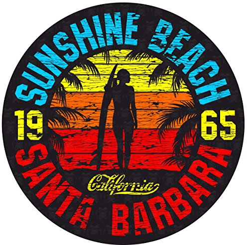 24/7stickers MG026 / Sunshine Beach Aufkleber ca. D=7,5cm Surfer Strand Sonne Urlaub Hippie Rockabilly Old School Vintage Retro Style Santa Barbara