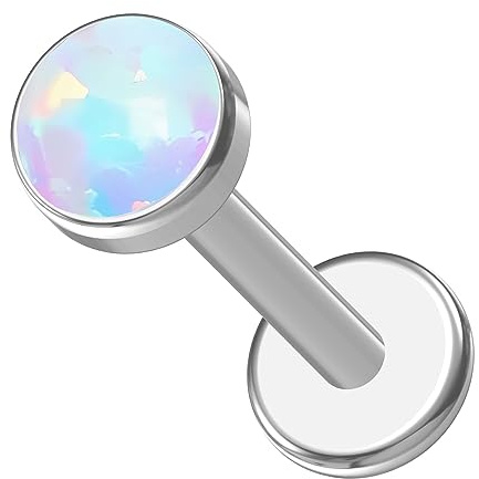 NewkeepsR Titan 1.2mm Innengewinde Flat White Synthetic Opal Kugelkopf Labret Lip Monroe Tragus Helix Ohrstecker