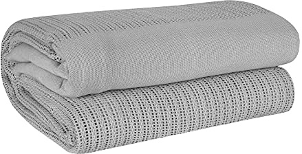 EHC 100% Cotton Soft Hand Woven Lightweight Adult Cellular Blanket, King Size, 230 x 250cm - Smoke