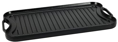 Amazon Basics Pre-Seasoned Cast Iron Reversible Rectangular Grill/Griddle with Even Heat Distribution, Black, 20 x 10.63 x 0.98 inch
