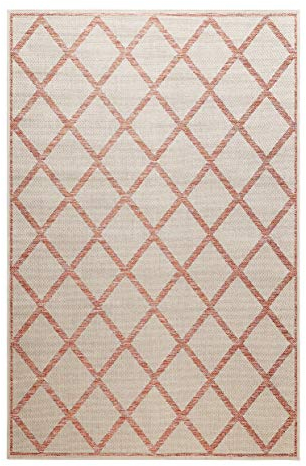 Homie Living I Moderner Flachgewebe Kurzflor Teppich - Läufer für Küche, Esszimmer, Flur I Bergamo I (120 x 170 cm, Beige Rot)