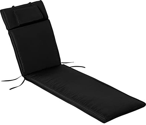 Outsunny Garden Sun Lounger Cushion Replacement Thick Sunbed Reclining Chair Relaxer Pad with Pillow - Black